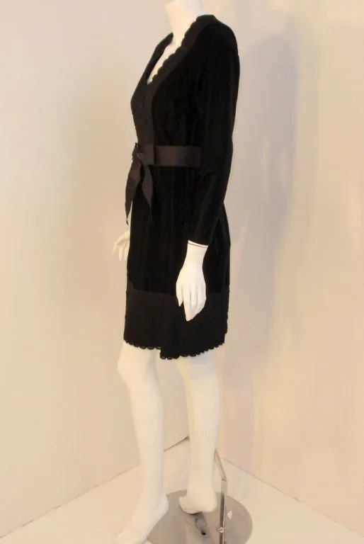 GIVENCHY Black Velvet and Lace Cocktail Dress w/ Bow Belt