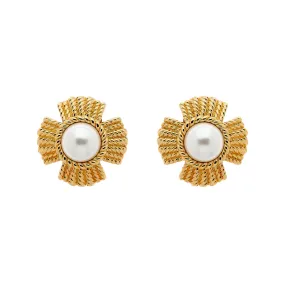 Gold & Pearl Clip Earrings