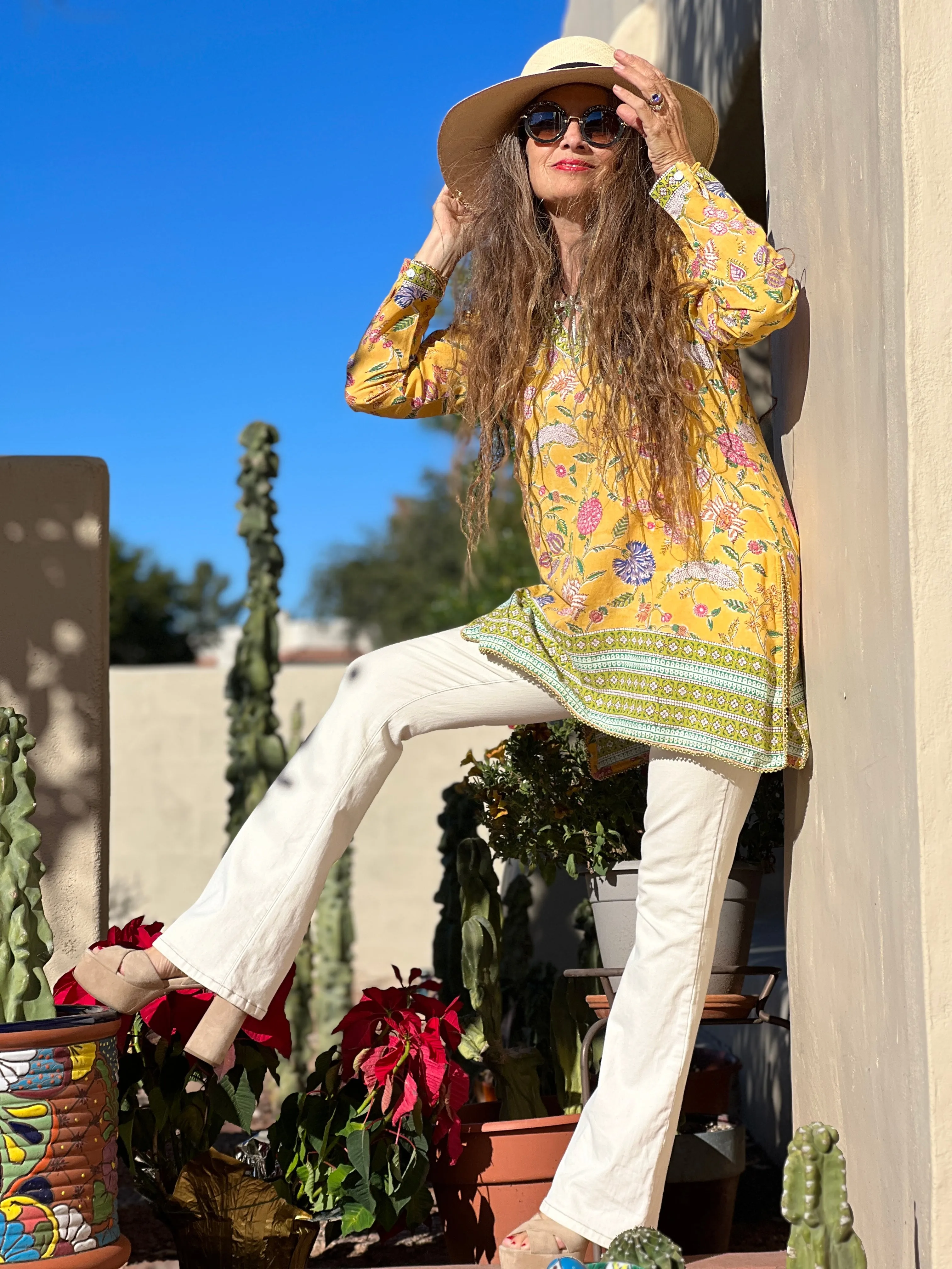 Golden Beauty Floral Cotton Tunic Exchange or Store Credit