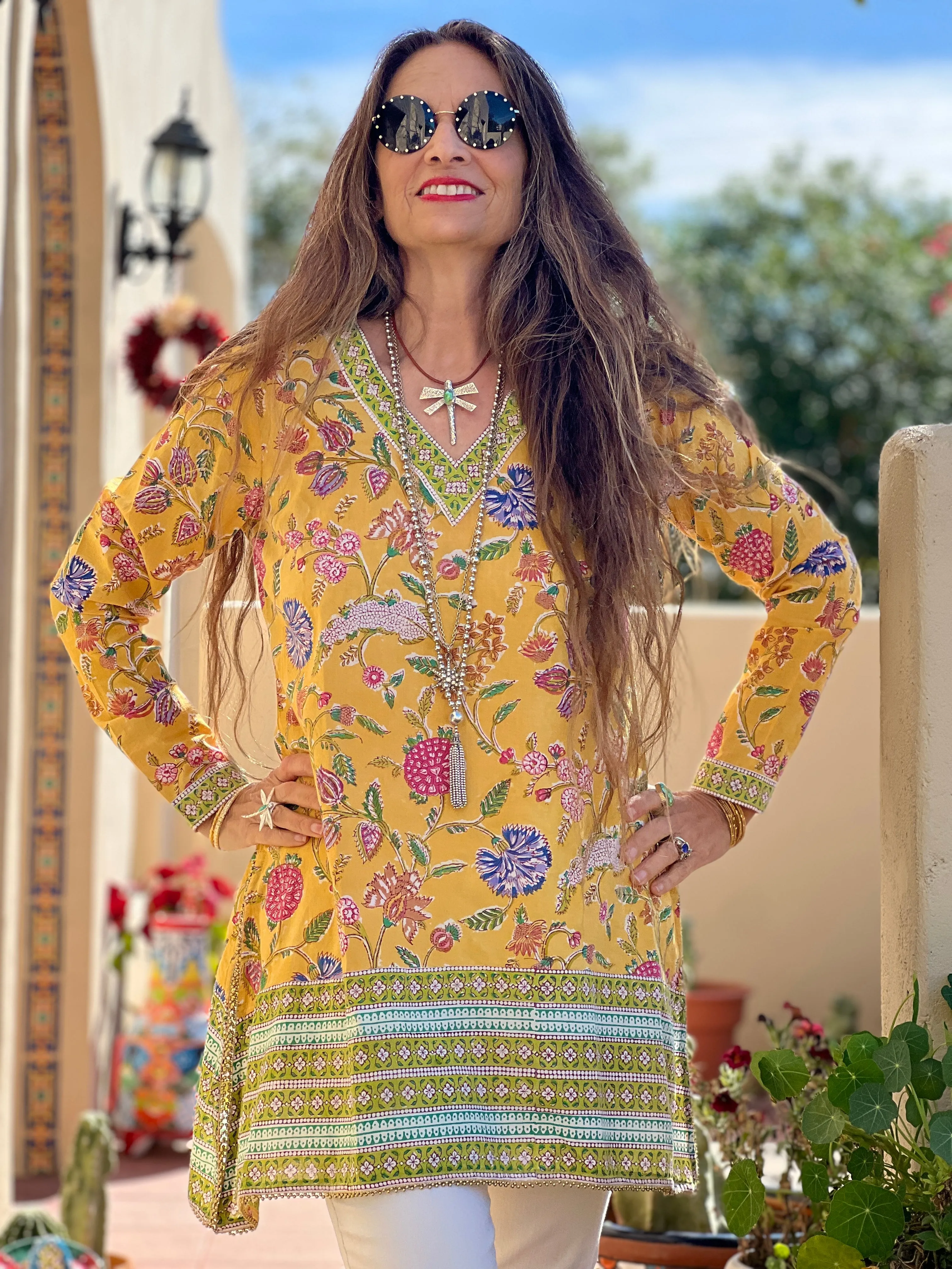 Golden Beauty Floral Cotton Tunic Exchange or Store Credit