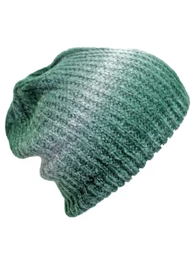 Green Ombre Dip Dyed Gradient Knit Slouchy Beanie Hat