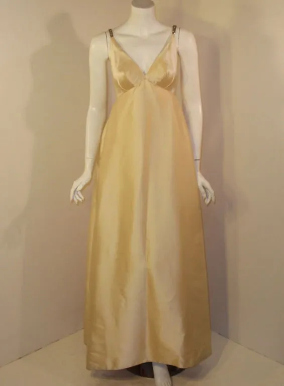 HELEN ROSE 1960s Vintage Ivory Gown, Rhinestone Straps