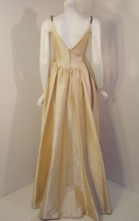 HELEN ROSE 1960s Vintage Ivory Gown, Rhinestone Straps