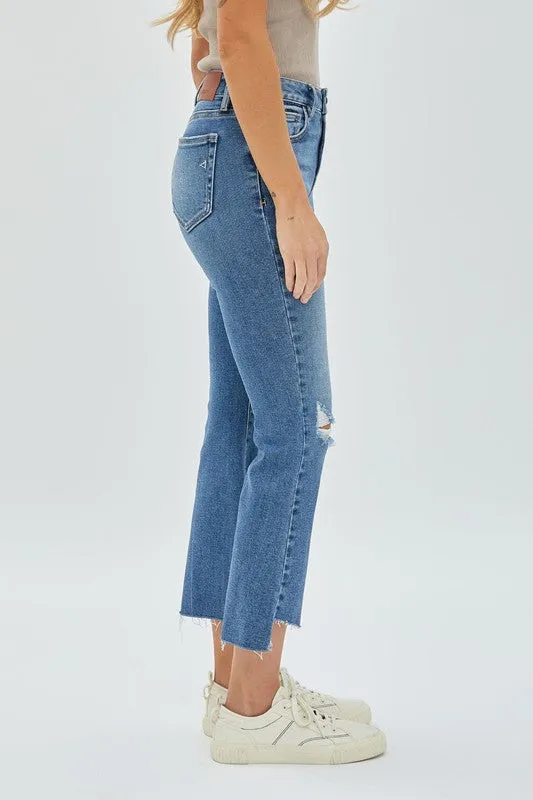 HIDDEN VINTAGE WASH STEP HEM STRETCH CROP FLARE