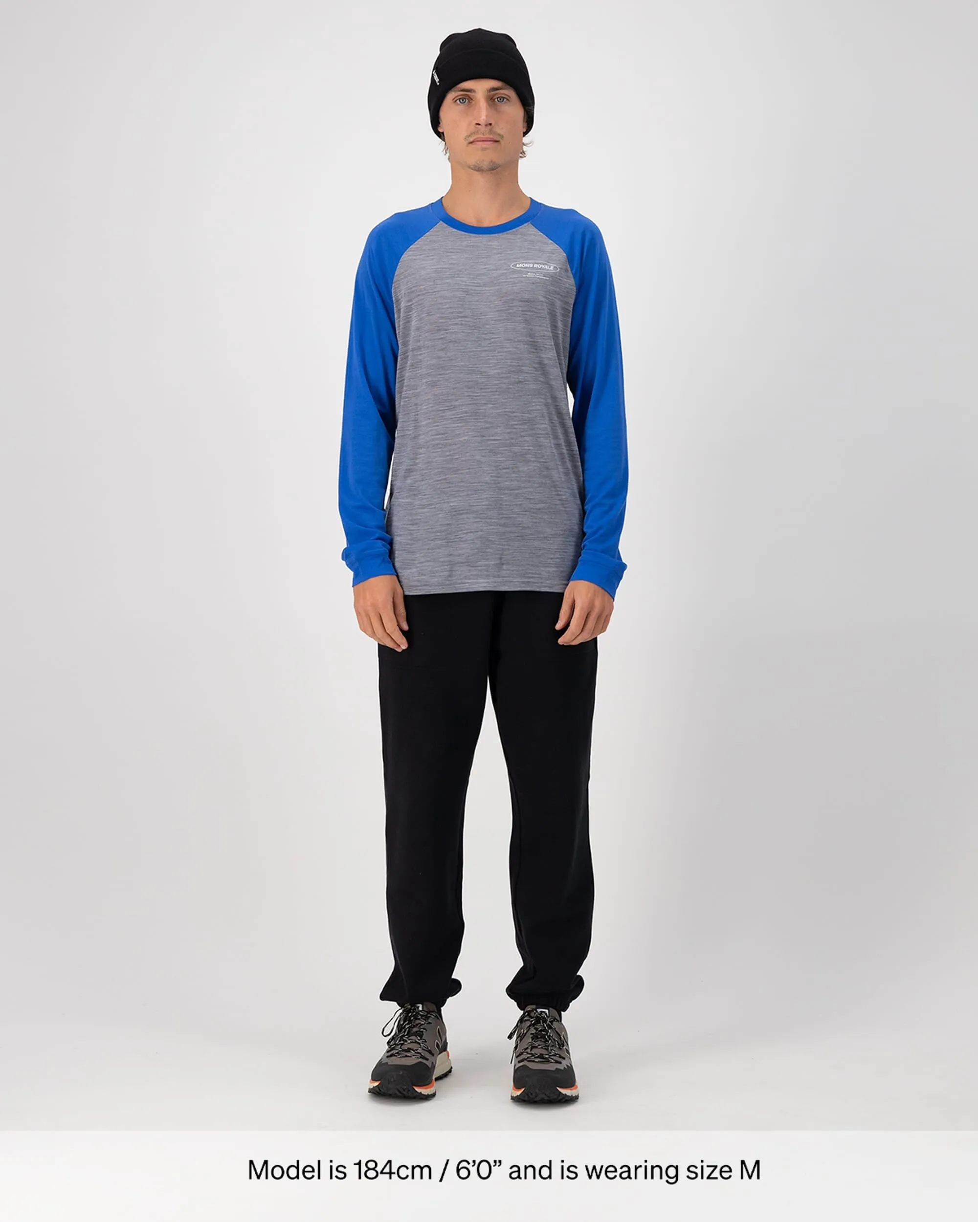 Icon Merino Raglan Long Sleeve - Grey Heather / Cobalt