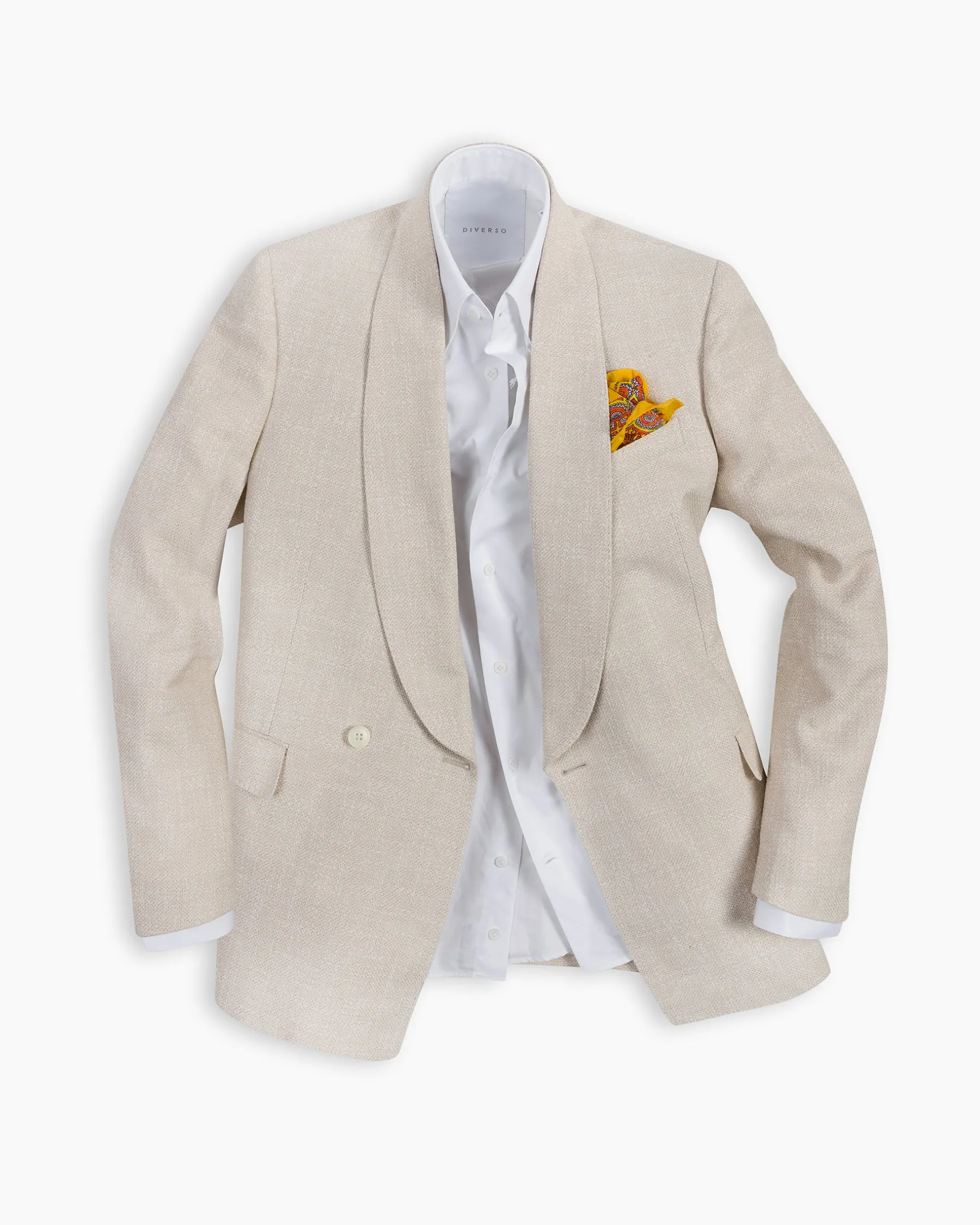 Ivory Wool Double Breasted Shawl Blazer