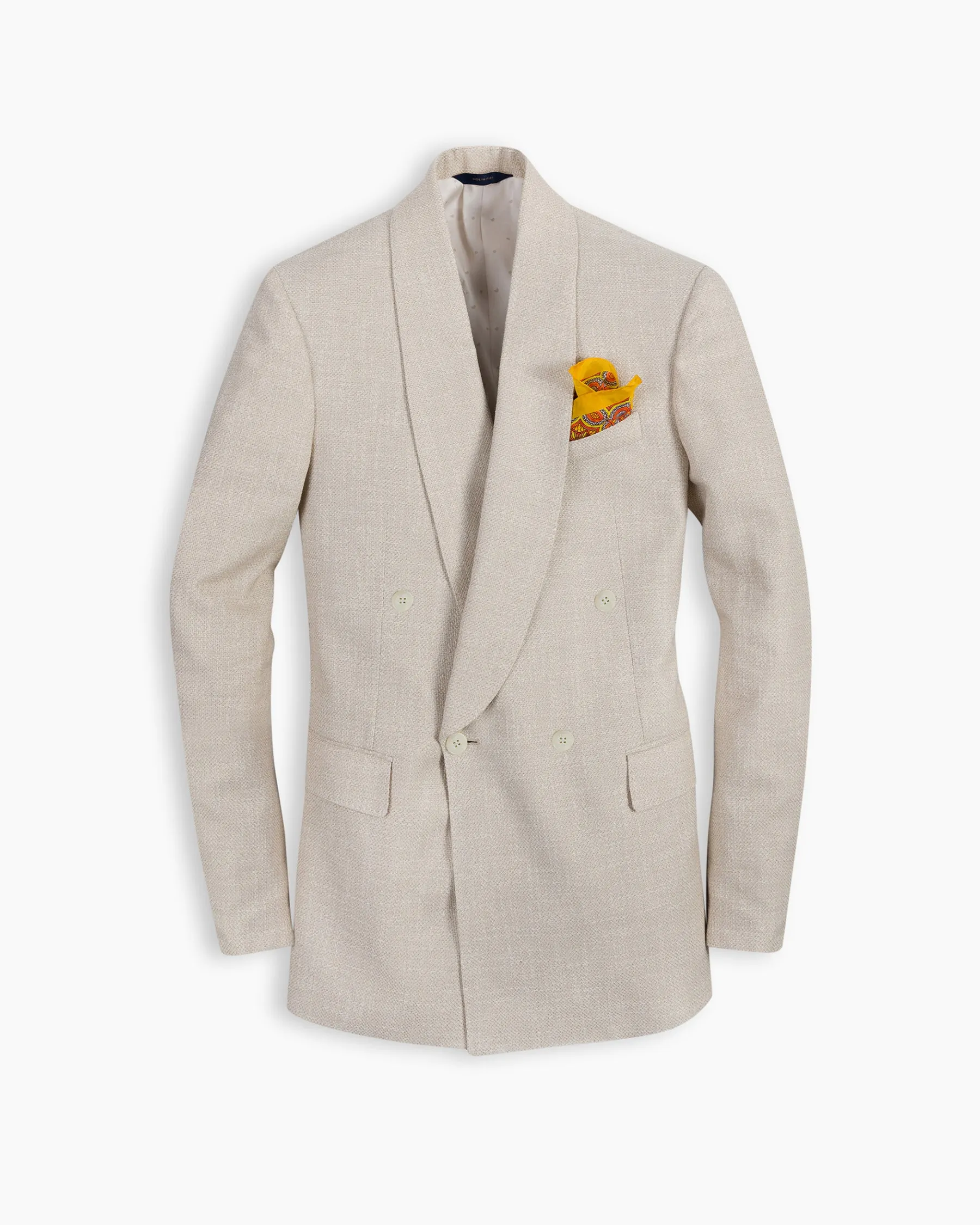 Ivory Wool Double Breasted Shawl Blazer