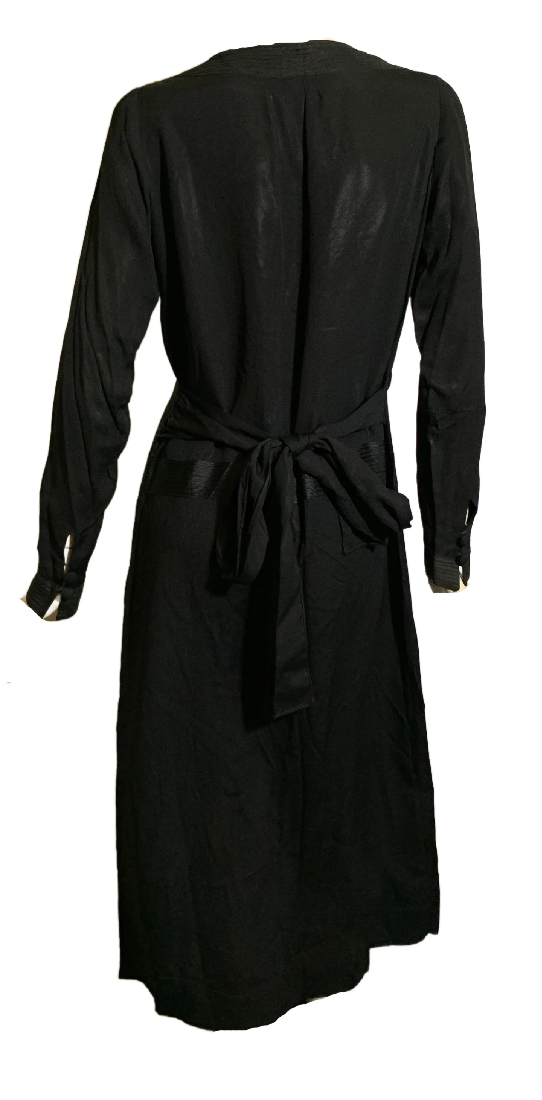 Jet Black Soutache Trimmed Dropped Waist Silk Dress circa 1920s