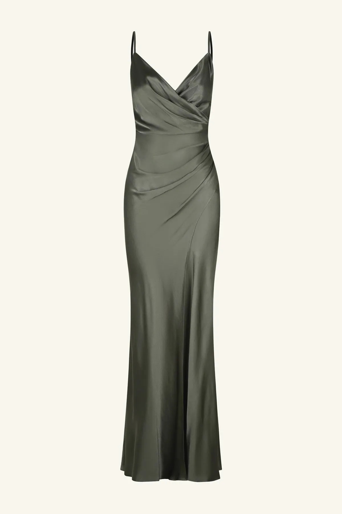 LA LUNE CROSS DRAPED MAXI DRESS - OLIVE