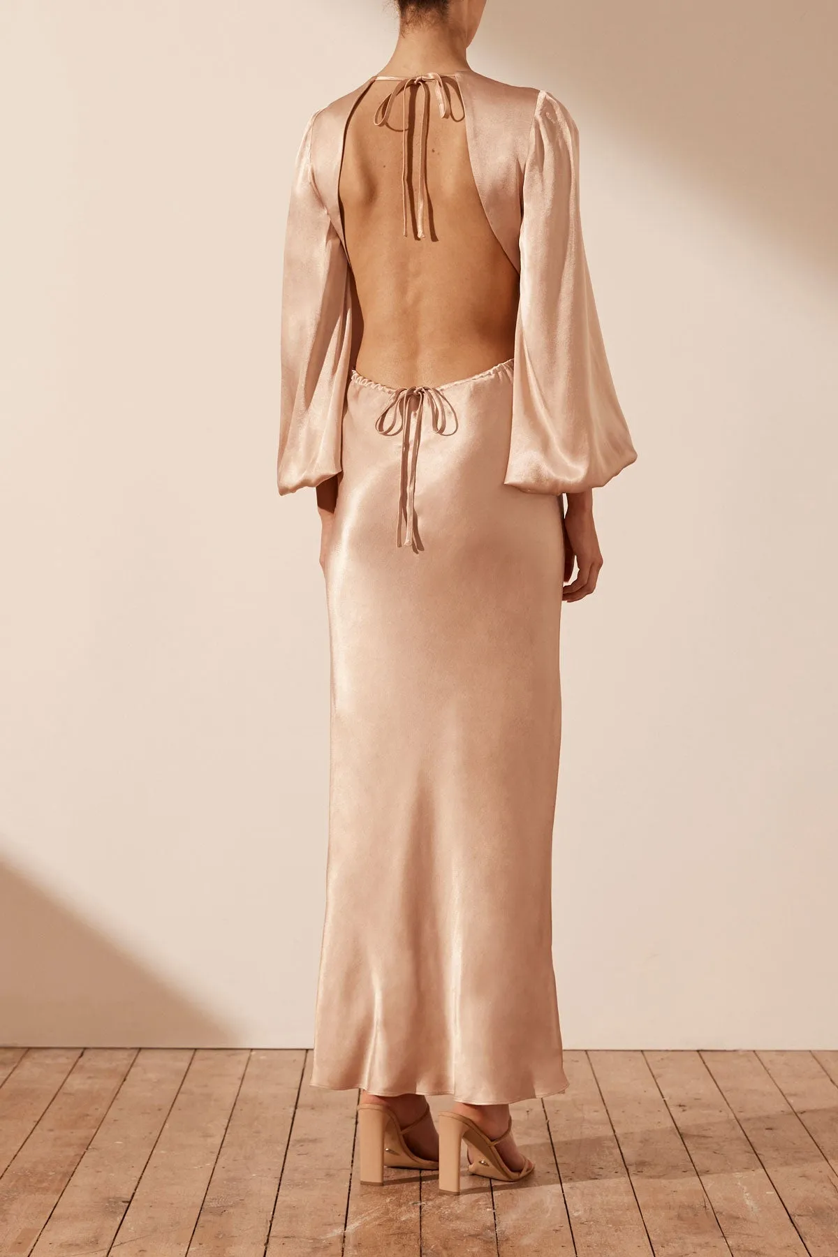 LA LUNE OPEN BACK BALLOON SLEEVE MIDI DRESS - DESERT ROSE