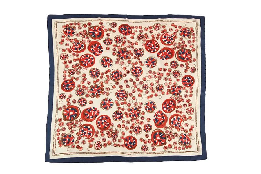 Large Square Satin Scarf Navy and Red Theme Circles Print SAT016