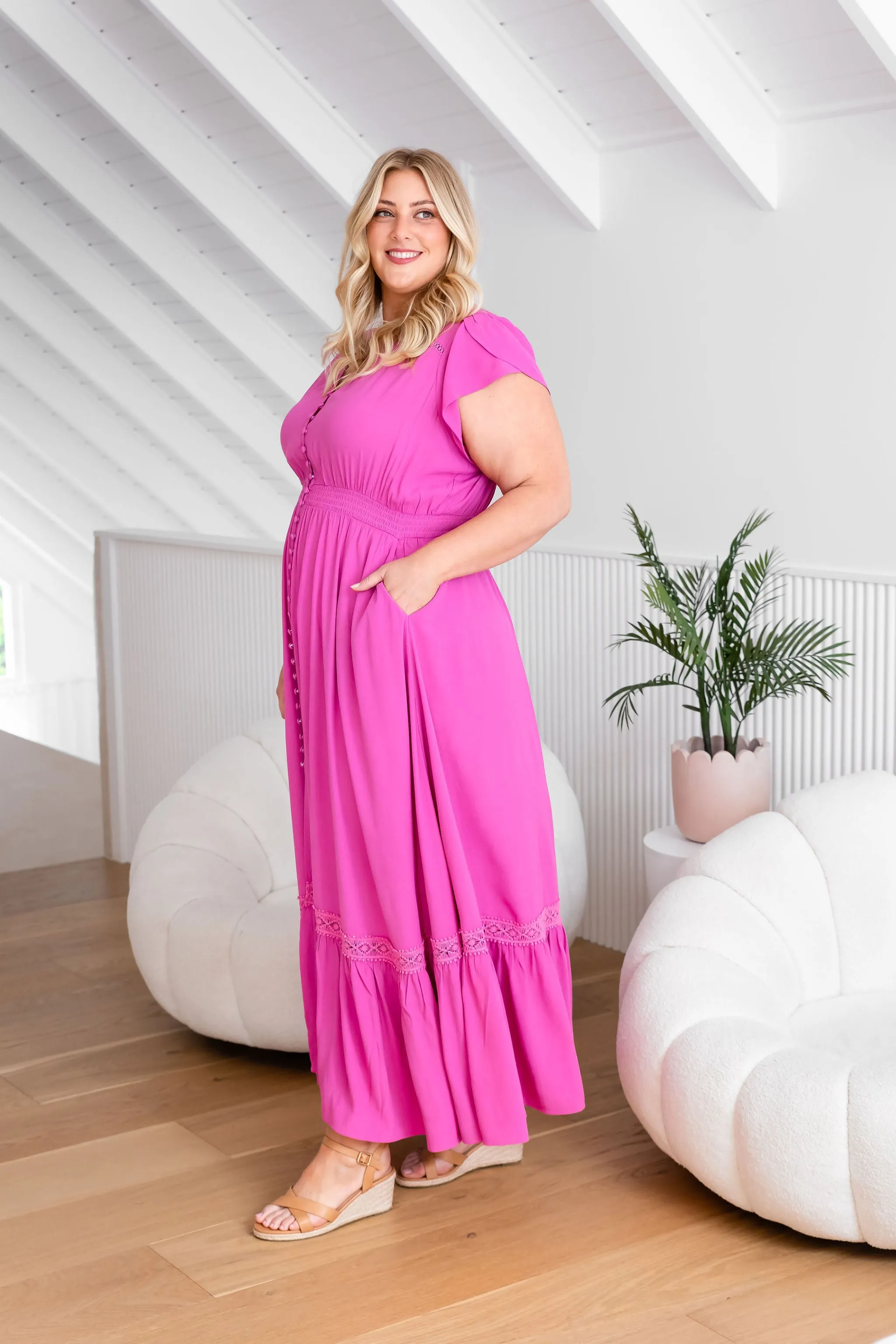 Louisa Dress in Fuchsia Pink