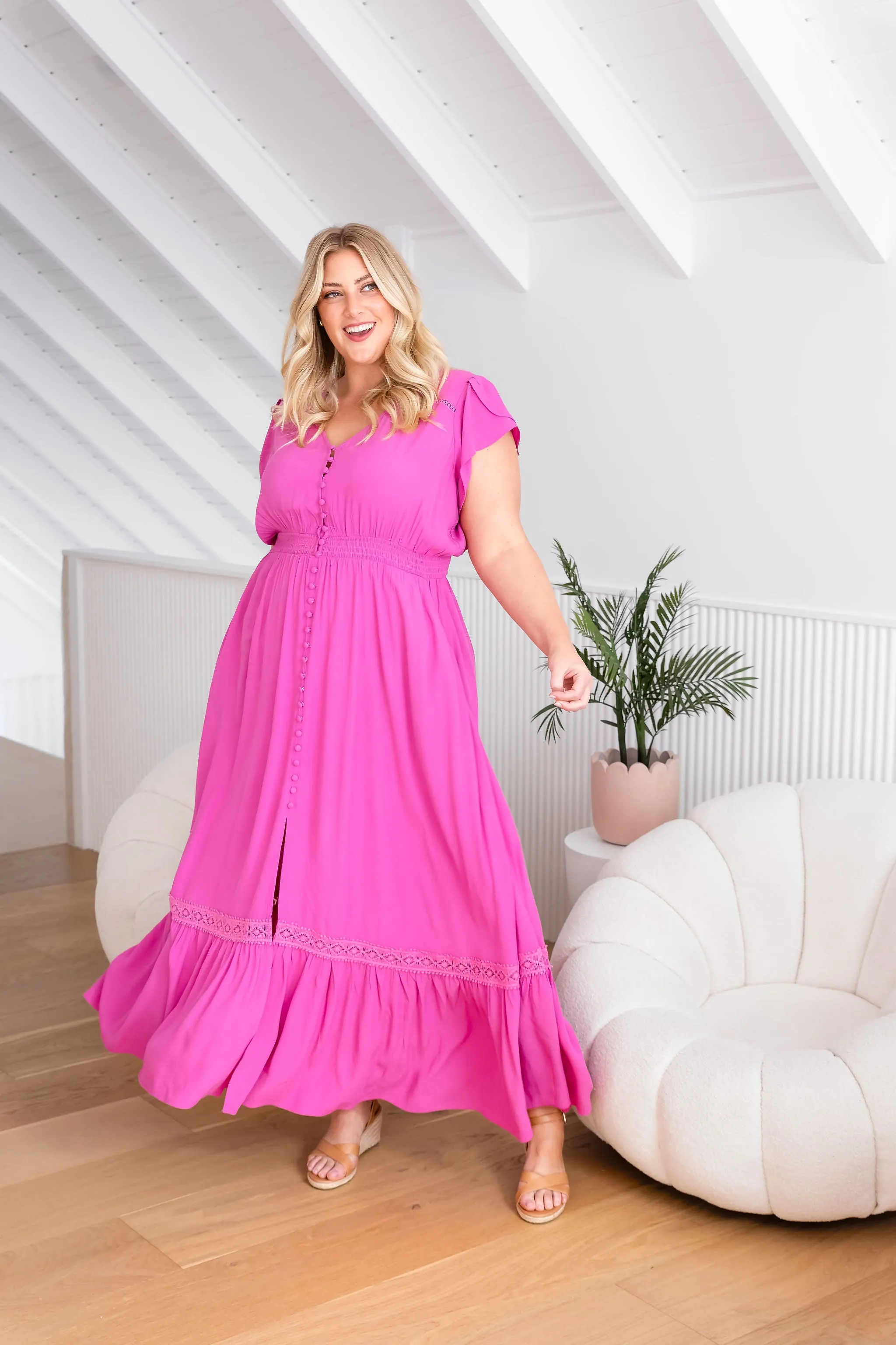 Louisa Dress in Fuchsia Pink