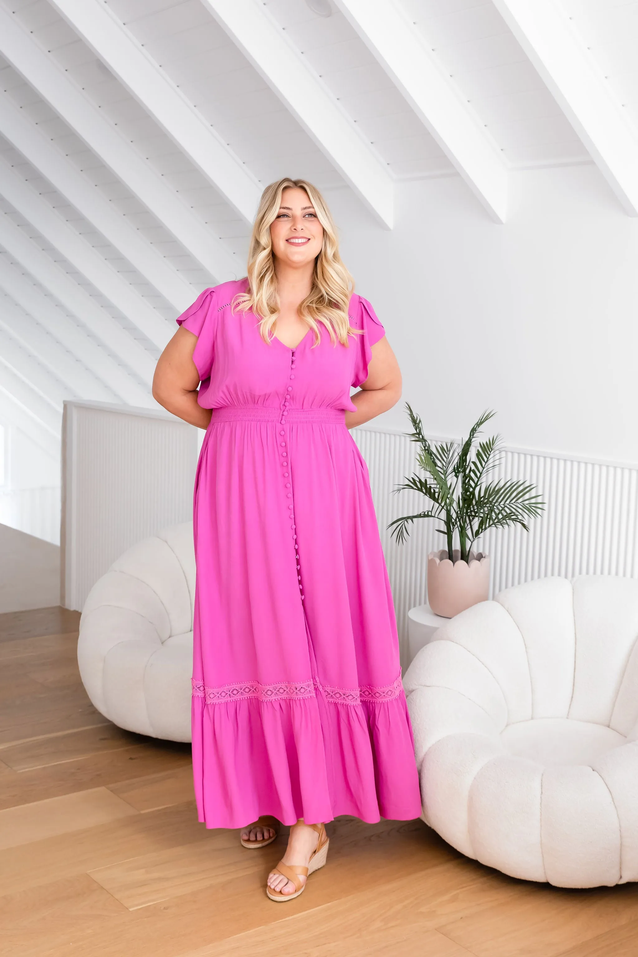 Louisa Dress in Fuchsia Pink