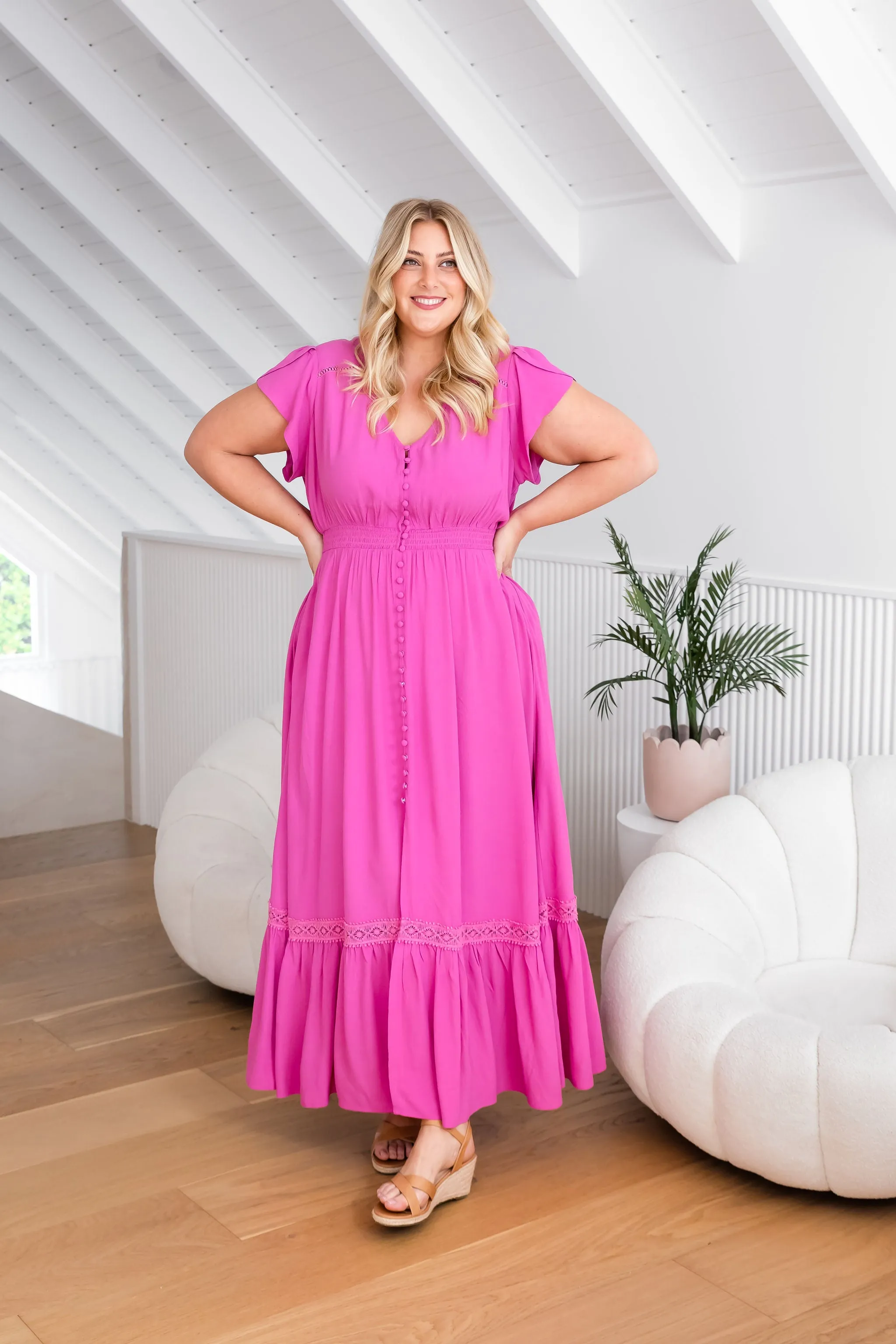 Louisa Dress in Fuchsia Pink