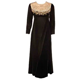 MALCOLM STARR Black Velvet Gown with Rhinestones Collar