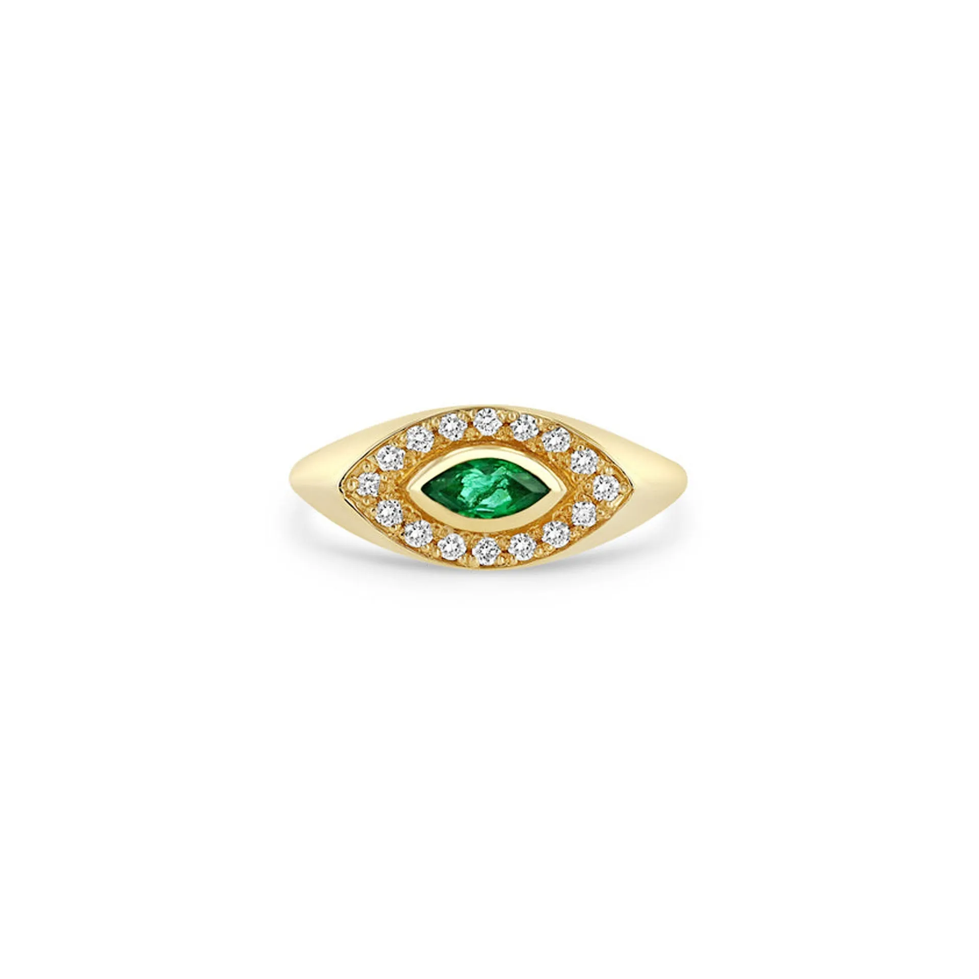 Marquise Emerald and Diamond Signet Ring