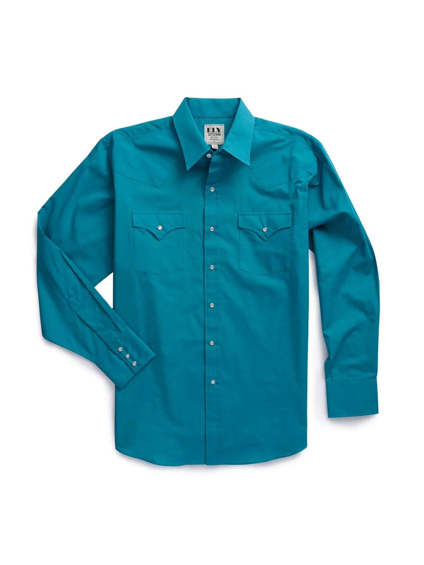 Men's Ely Cattleman Long Sleeve Solid Teal Western Shirt