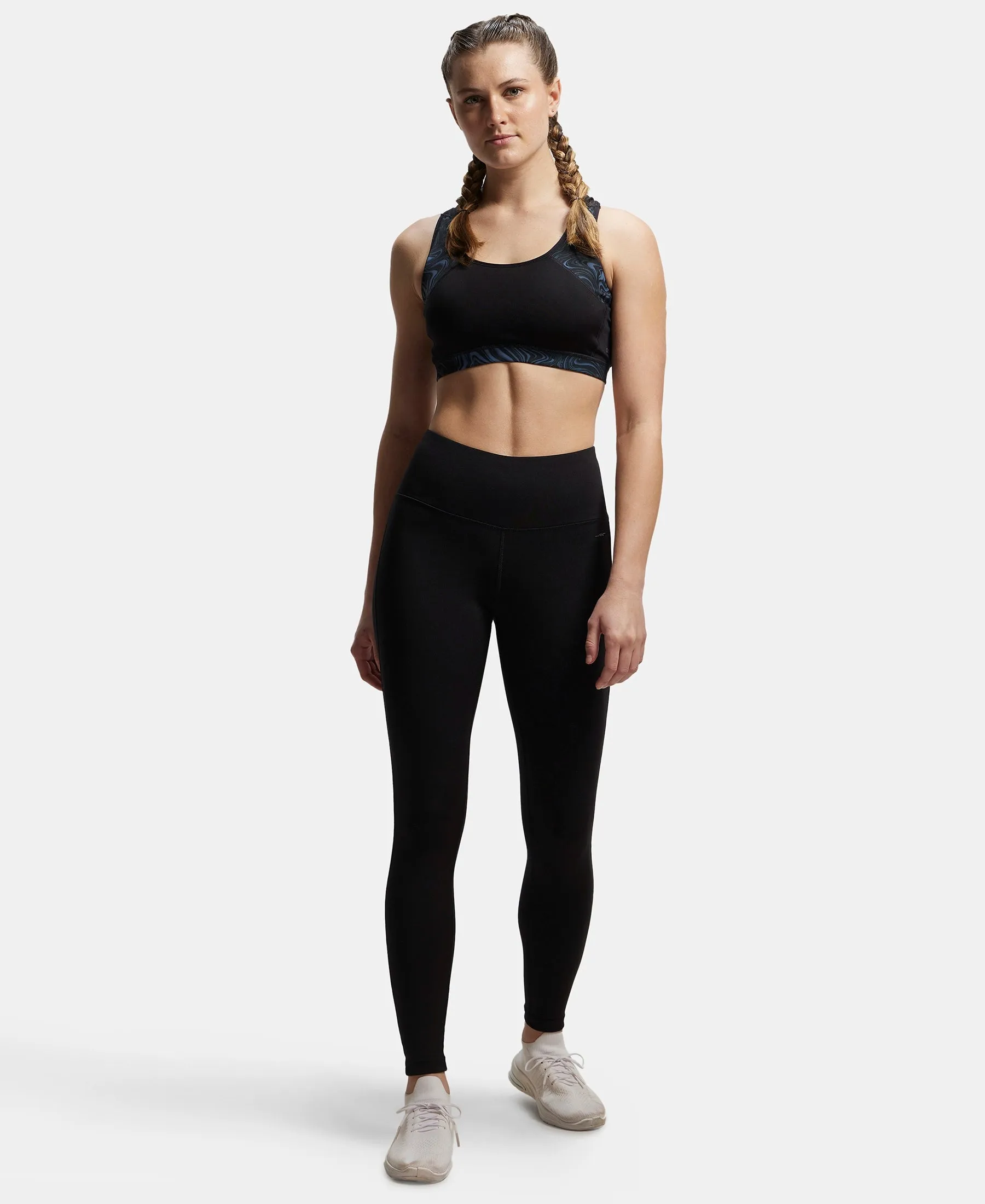 Microfiber Elastane Stretch Performance 7/8th Leggings with Broadwaistband & Back Pocket - Black