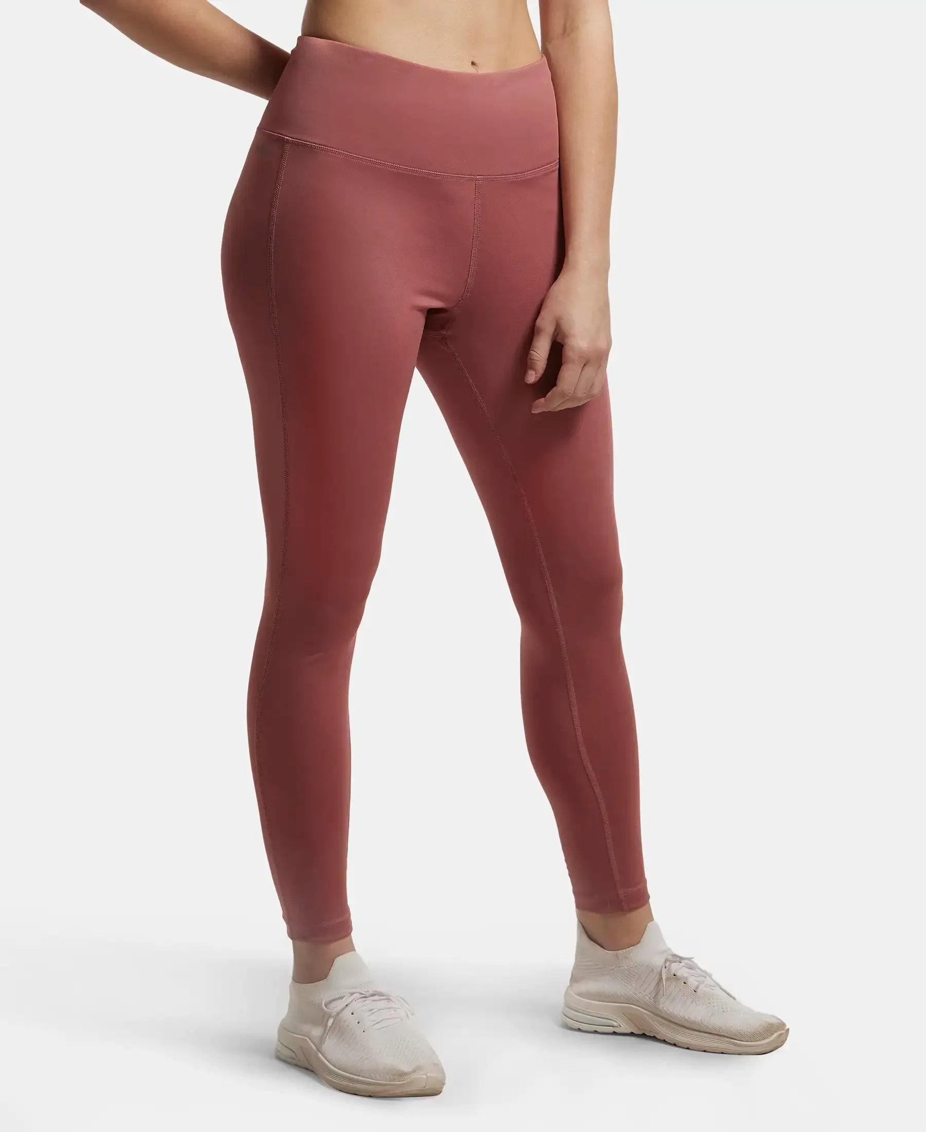 Microfiber Elastane Stretch Performance 7/8th Leggings with Broadwaistband & Back Pocket - Withered Rose