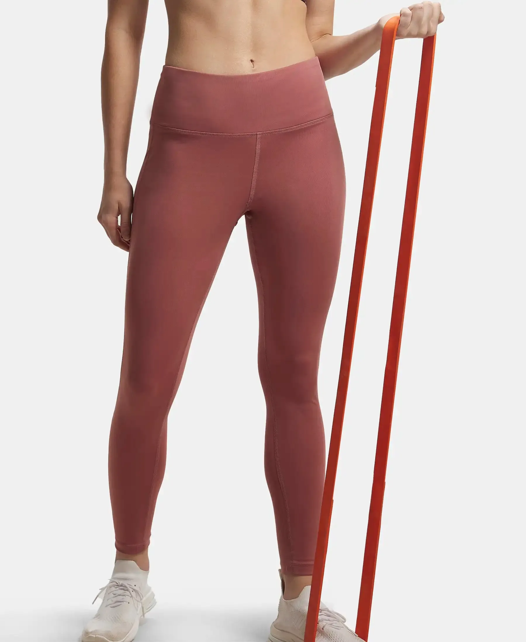 Microfiber Elastane Stretch Performance 7/8th Leggings with Broadwaistband & Back Pocket - Withered Rose