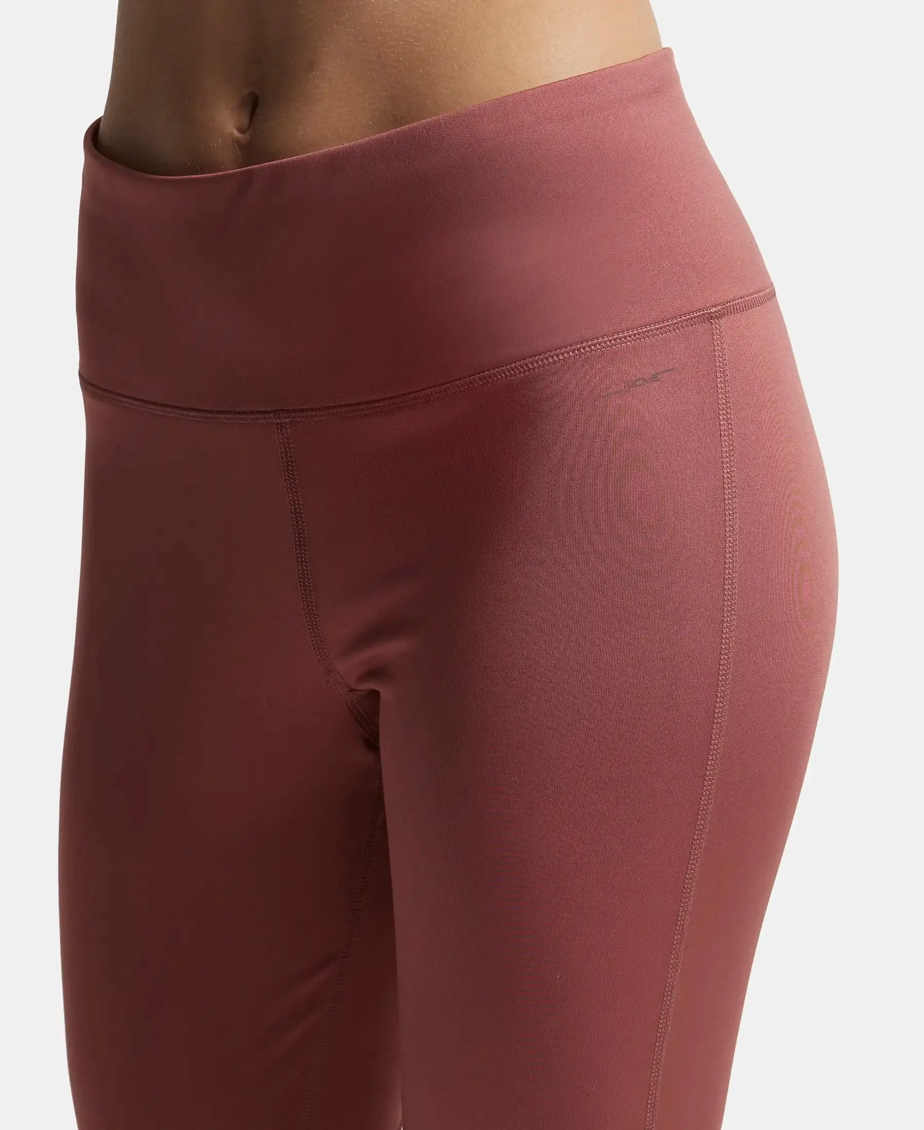 Microfiber Elastane Stretch Performance 7/8th Leggings with Broadwaistband & Back Pocket - Withered Rose