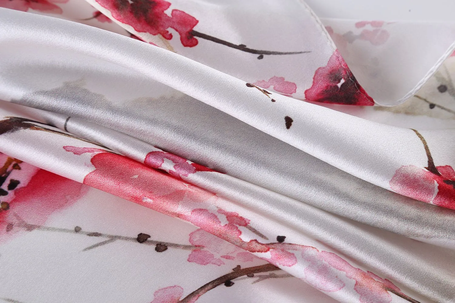 Mid-Sized Square Silk Scarf White Background Red Plum Blossom Print ZFD206