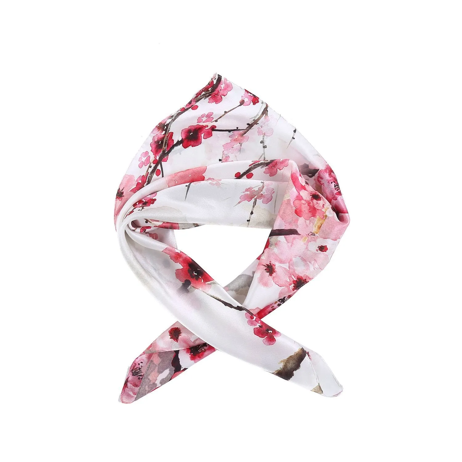 Mid-Sized Square Silk Scarf White Background Red Plum Blossom Print ZFD206