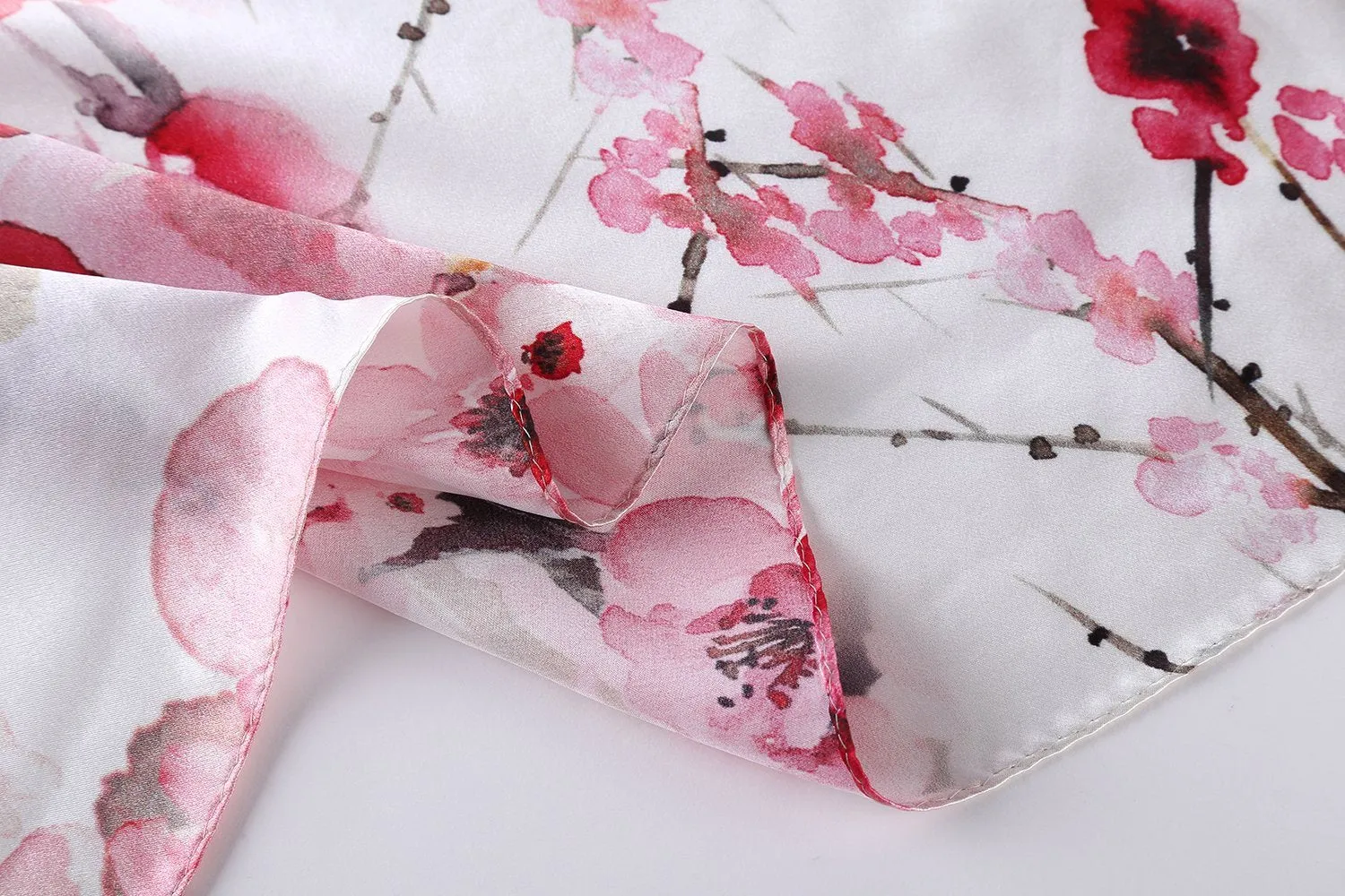 Mid-Sized Square Silk Scarf White Background Red Plum Blossom Print ZFD206