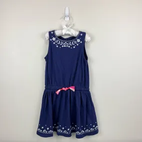 Mini Boden Embroidered Tie Waist Dress Indigo 6-7