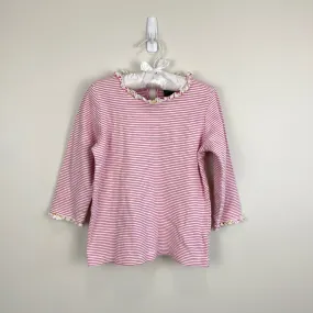 Mini Boden Pink Striped Ruffle Top 7-8