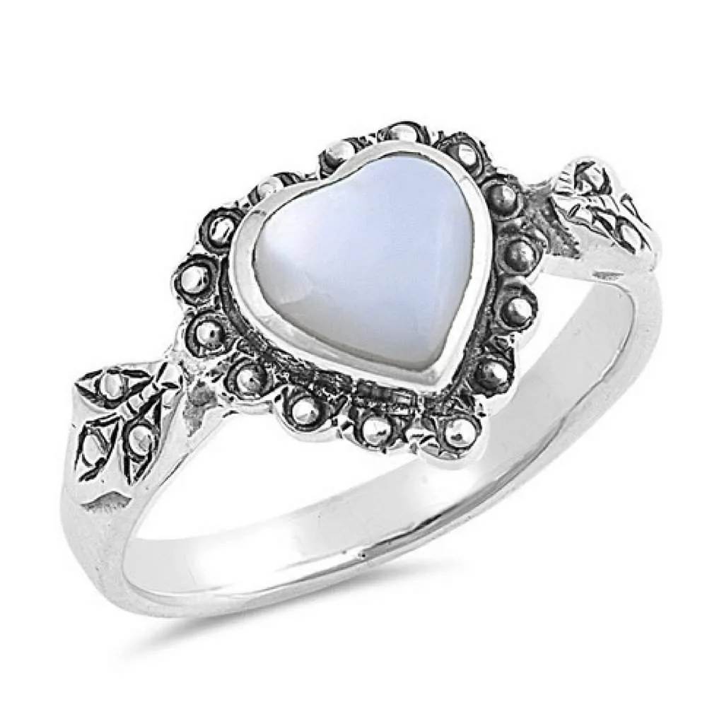 Mother of Pearl Heart Sterling Silver Ring