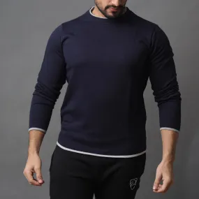 Navy Sweatshirt With Contrast Piping