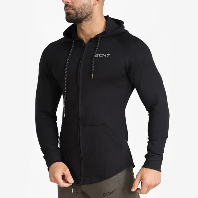 New Men Cotton Sweatshirt Gyms Fitness Bodybuilding Workout Hoodies Casual Fashion Jacket Zipper Sportswear Tracksuits Clothing