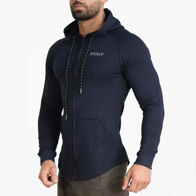 New Men Cotton Sweatshirt Gyms Fitness Bodybuilding Workout Hoodies Casual Fashion Jacket Zipper Sportswear Tracksuits Clothing