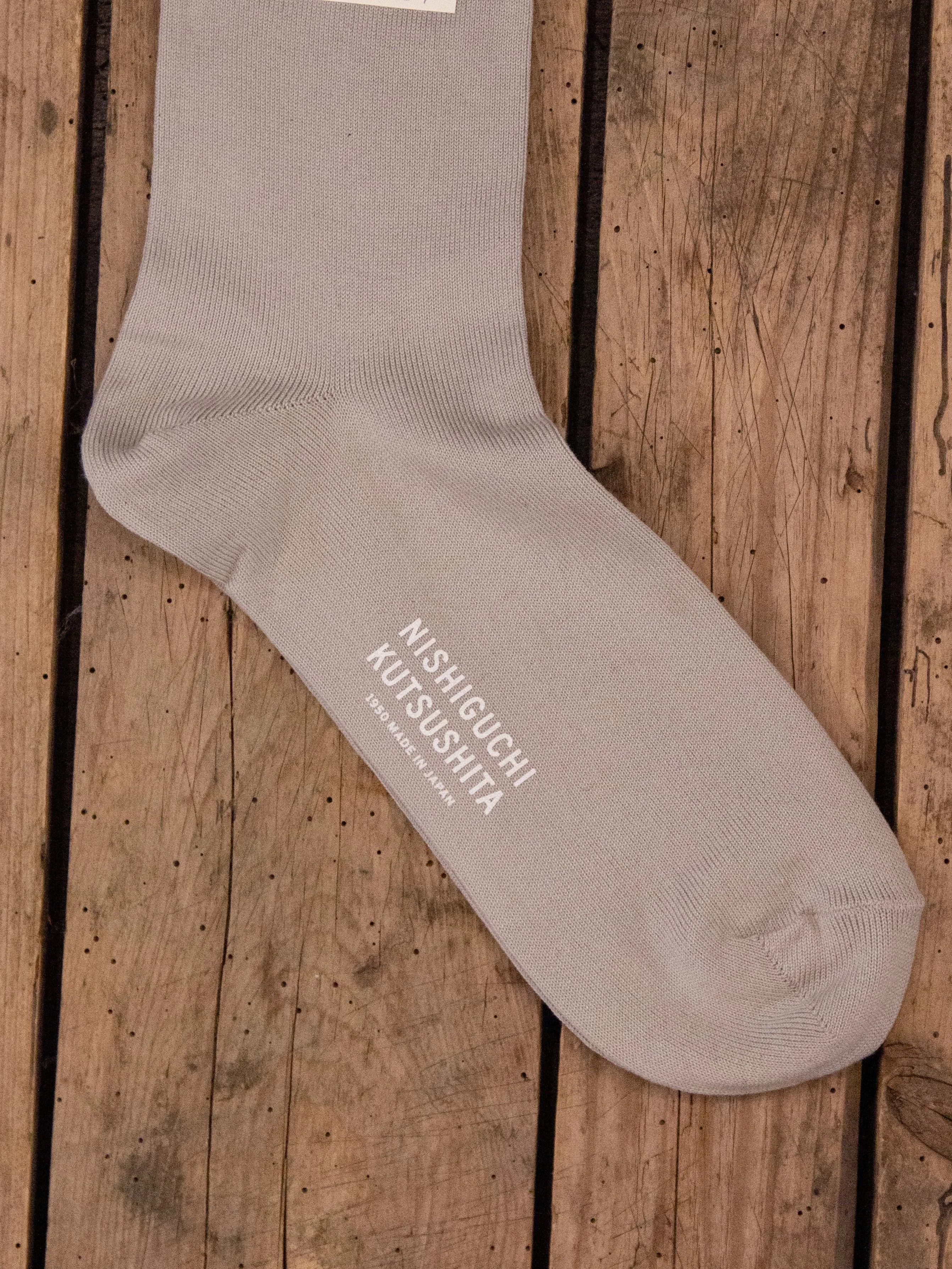 Nishiguchi Kutsushita, Egyptian Cotton Plain Socks, Light Grey