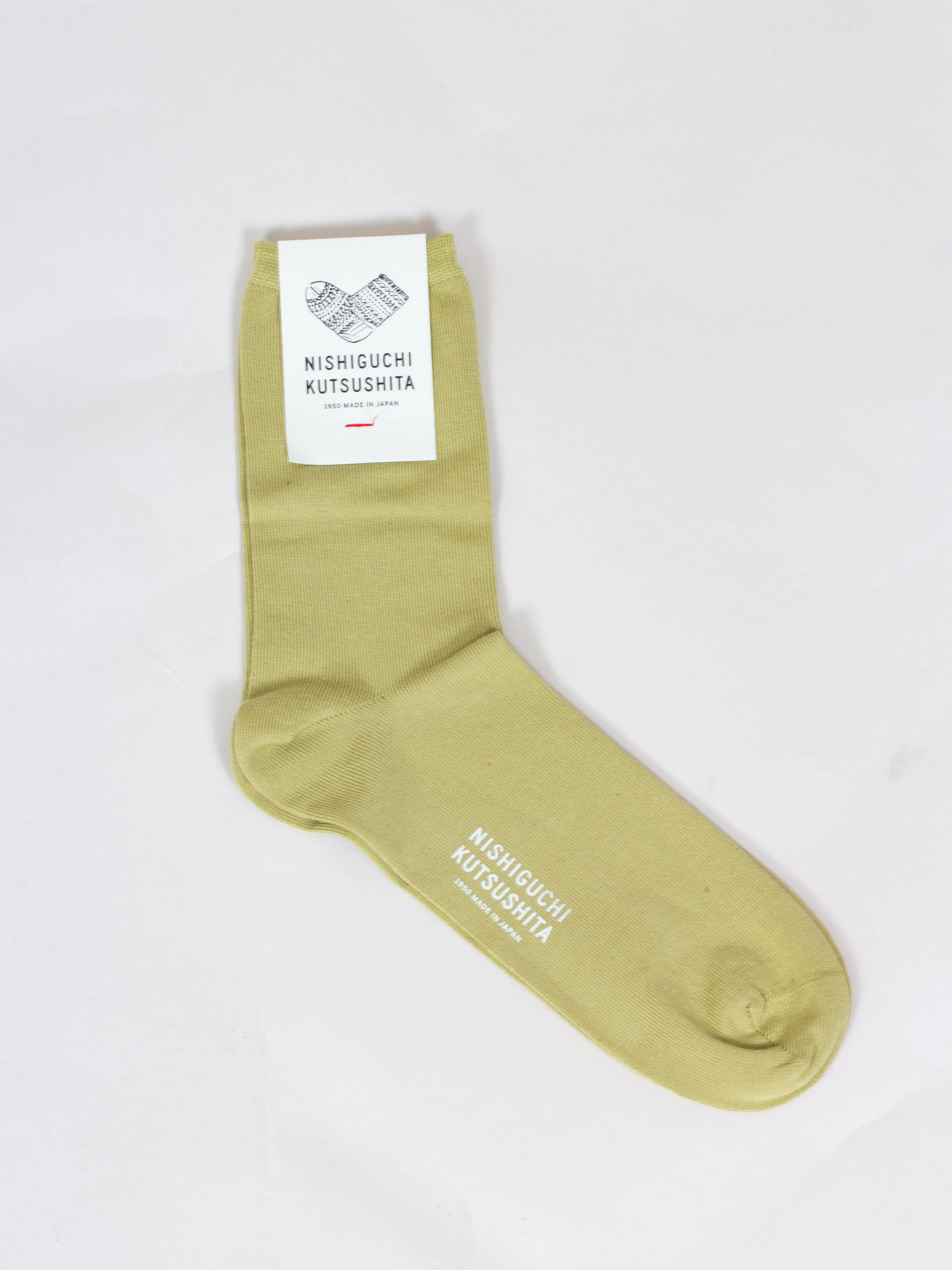 Nishiguchi Kutsushita, Egyptian Cotton Plain Socks. Pistachio Sofa