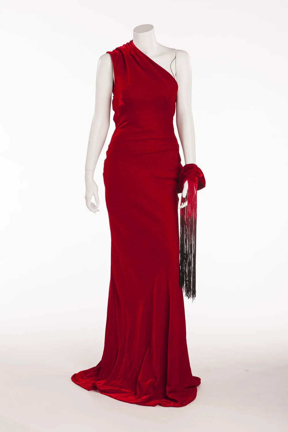 Original Alexander McQueen - Red Long Velvet Grecian Gown with Arm Tassel - IT 40