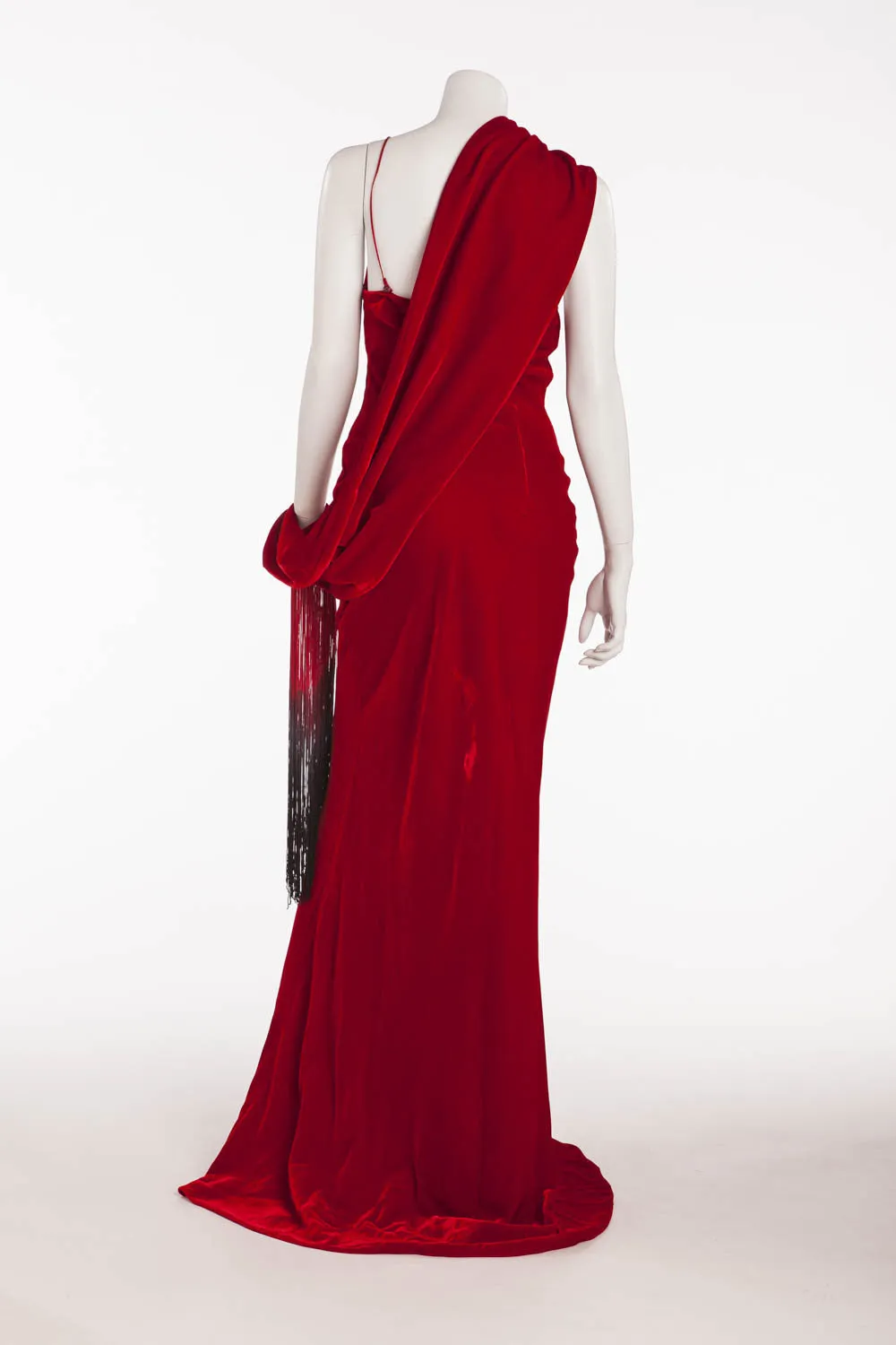 Original Alexander McQueen - Red Long Velvet Grecian Gown with Arm Tassel - IT 40