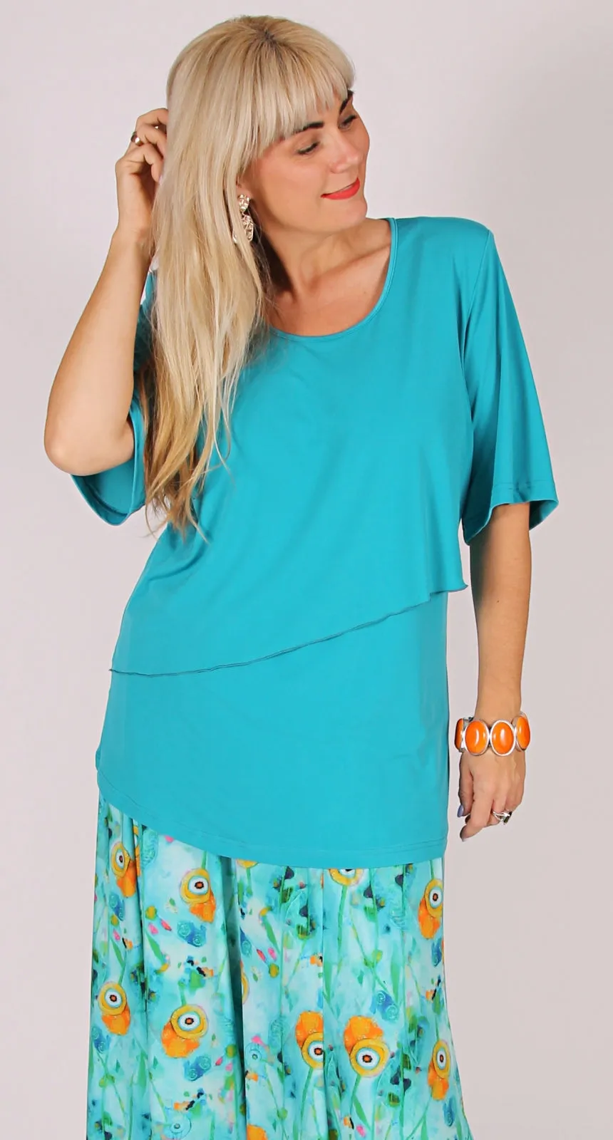 Overlay Rikki Round Neck Top Aqua