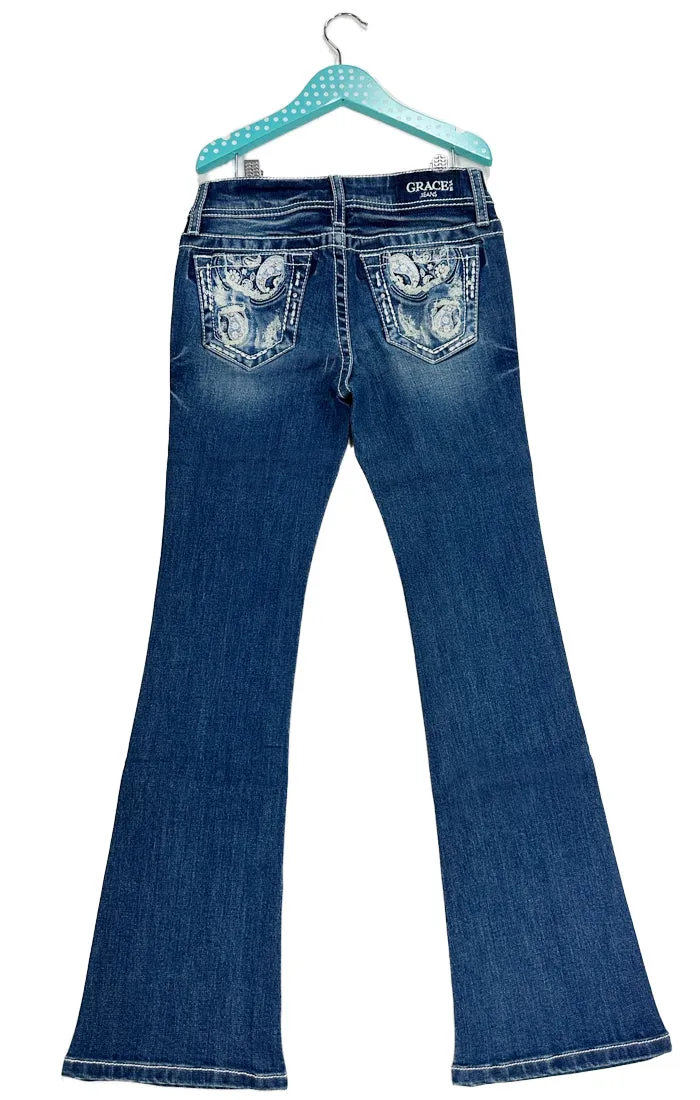 Paisley Detail  Embroidery Girls Bootcut Jeans