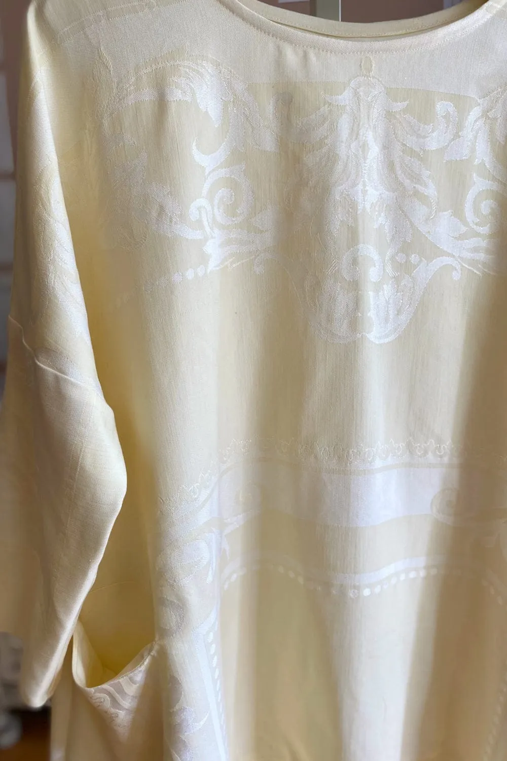 Pale Yellow Damask Vintage Tablecloth Bubble Dress