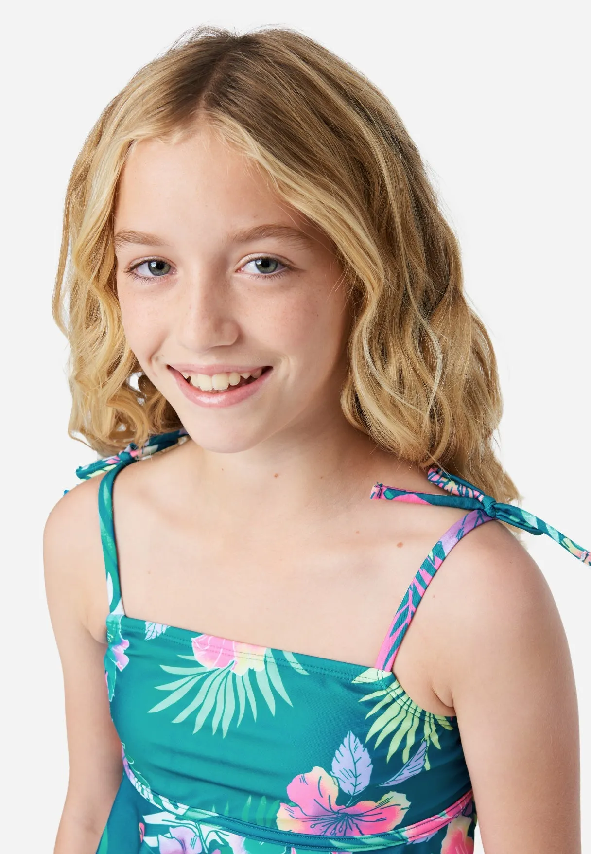 Patterned Ruffle Tankini Swim Set