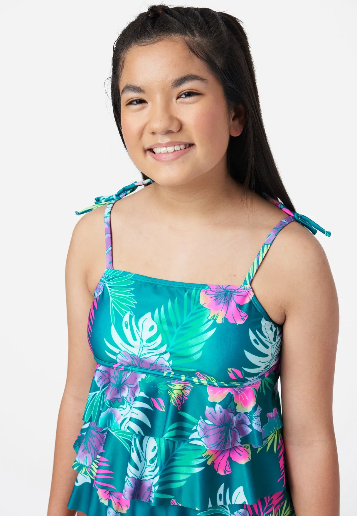 Patterned Ruffle Tankini Swim Set