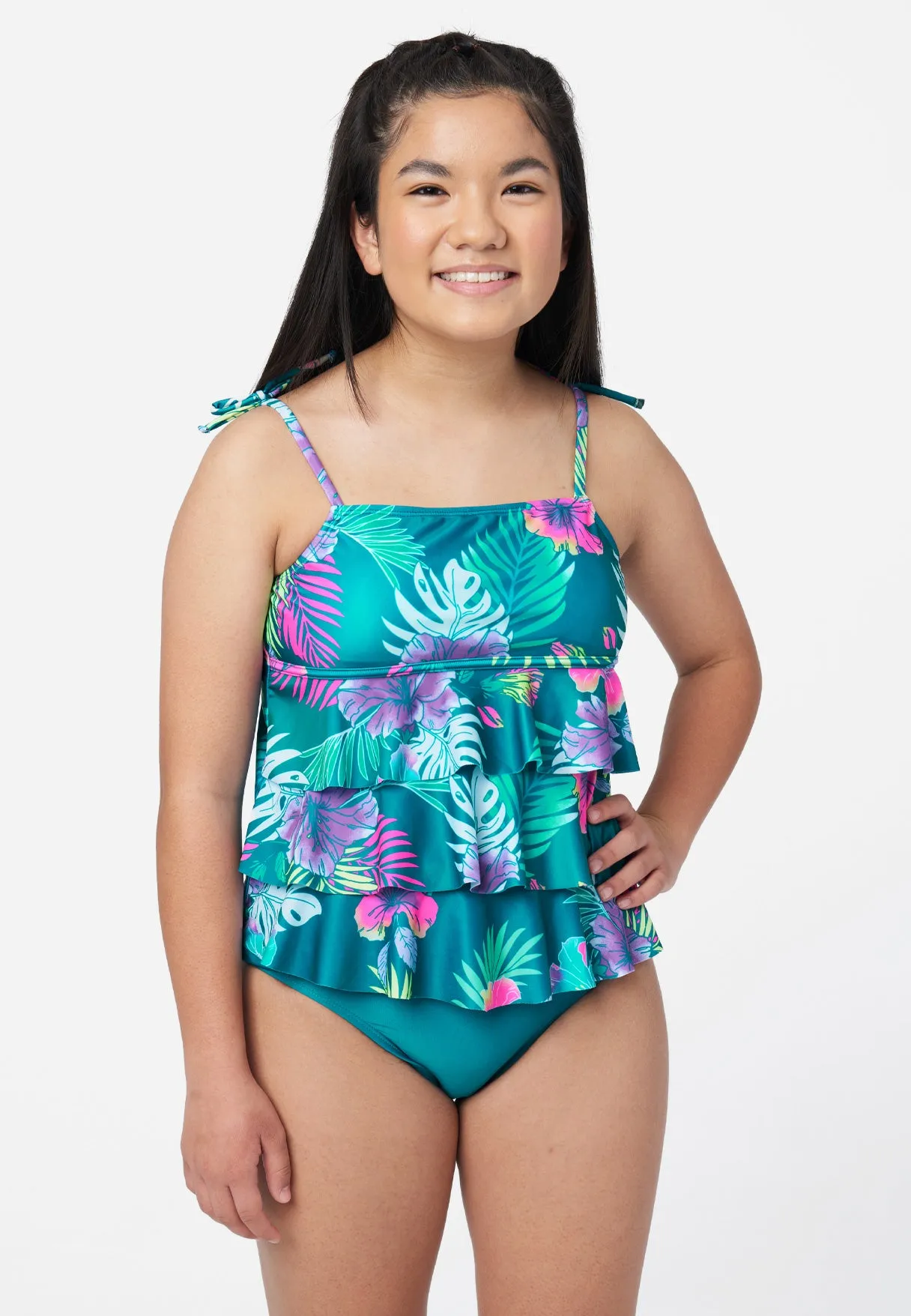 Patterned Ruffle Tankini Swim Set