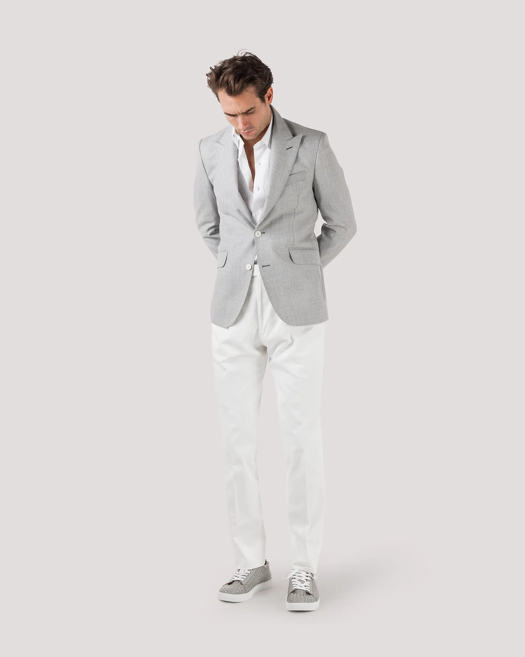 Pearl Grey Ultra Peak Hopsack Wool Blazer