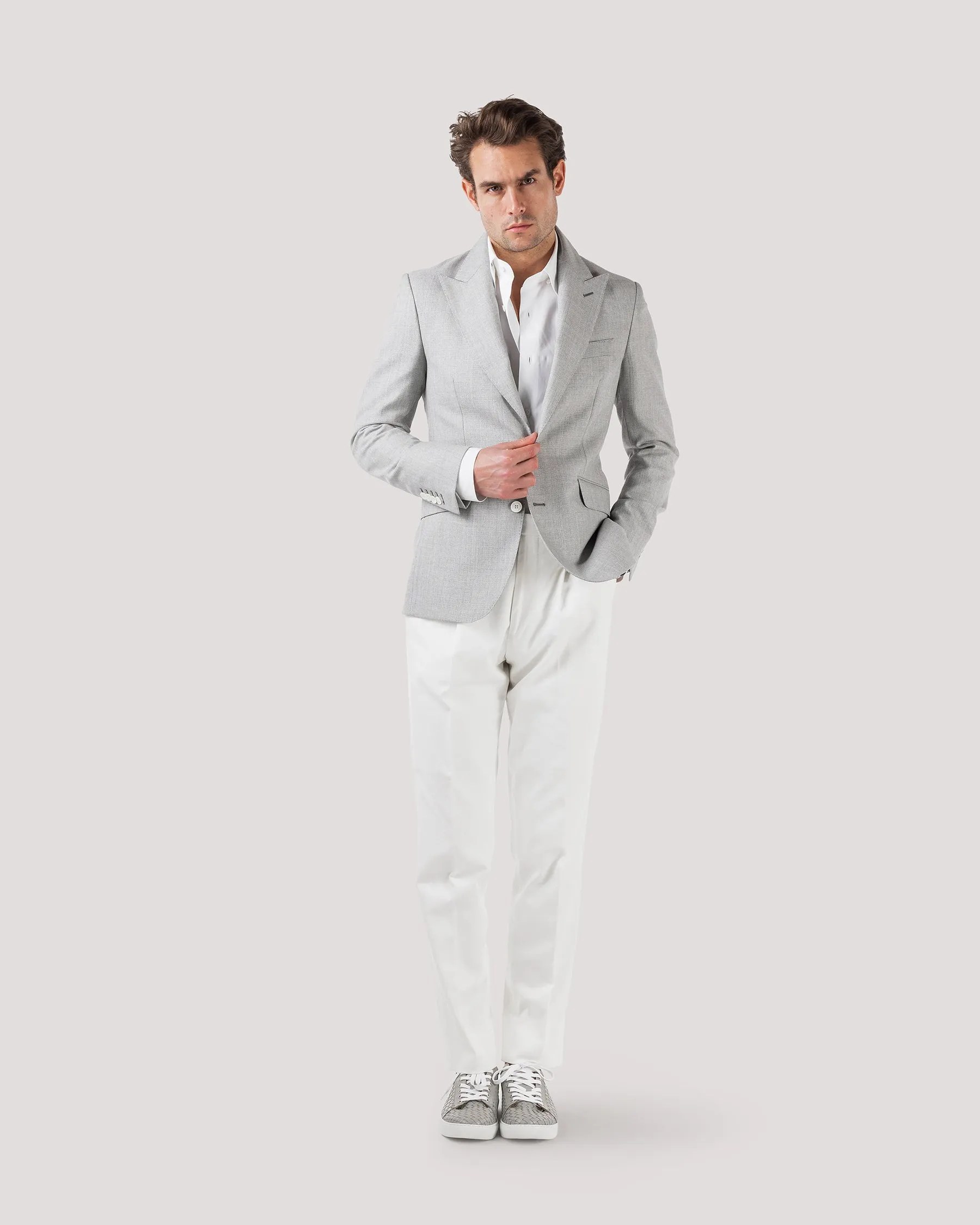 Pearl Grey Ultra Peak Hopsack Wool Blazer