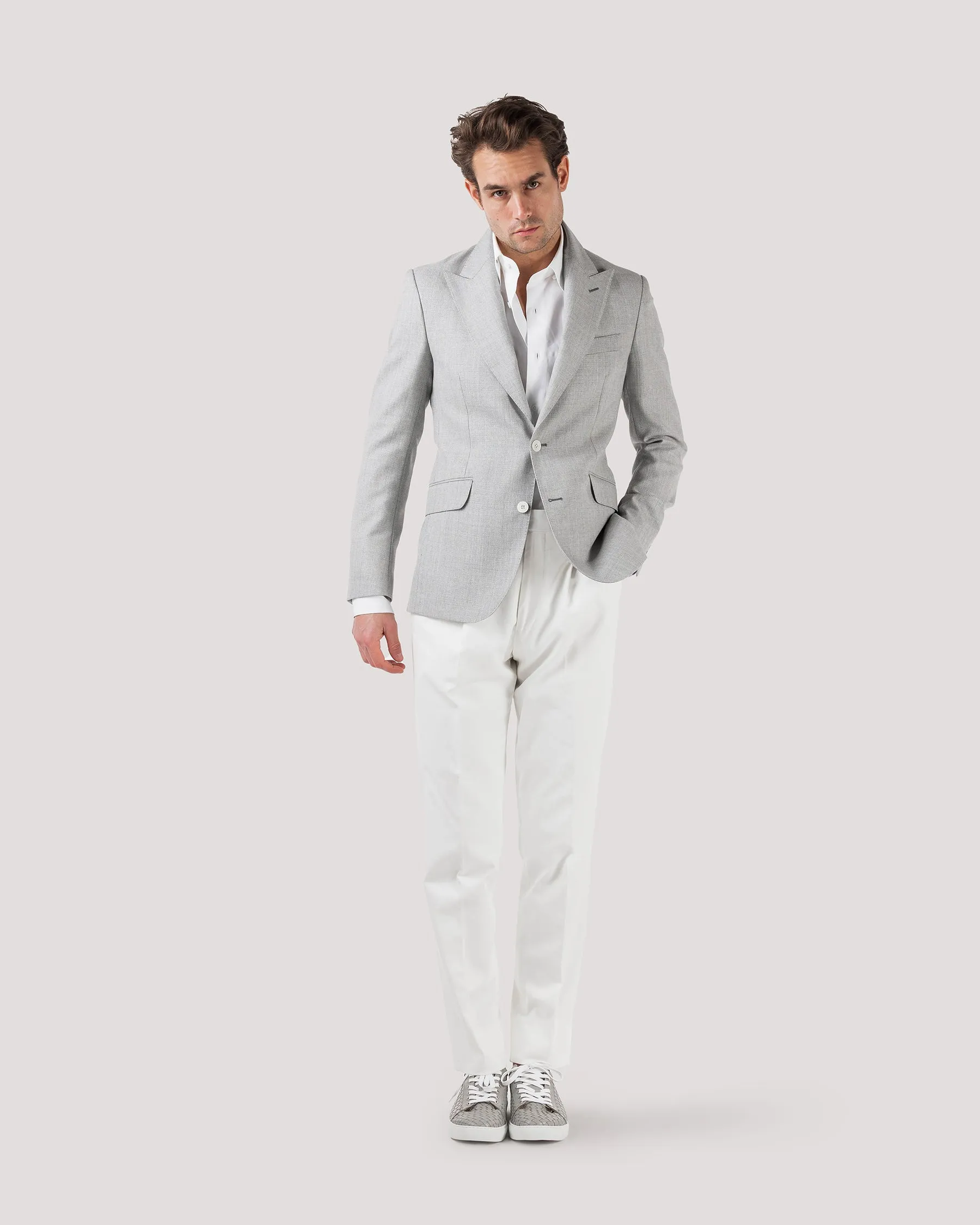 Pearl Grey Ultra Peak Hopsack Wool Blazer