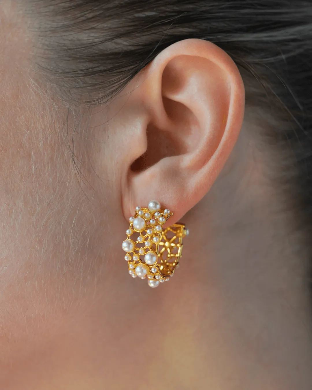 Pearl Lace Gold Earrings