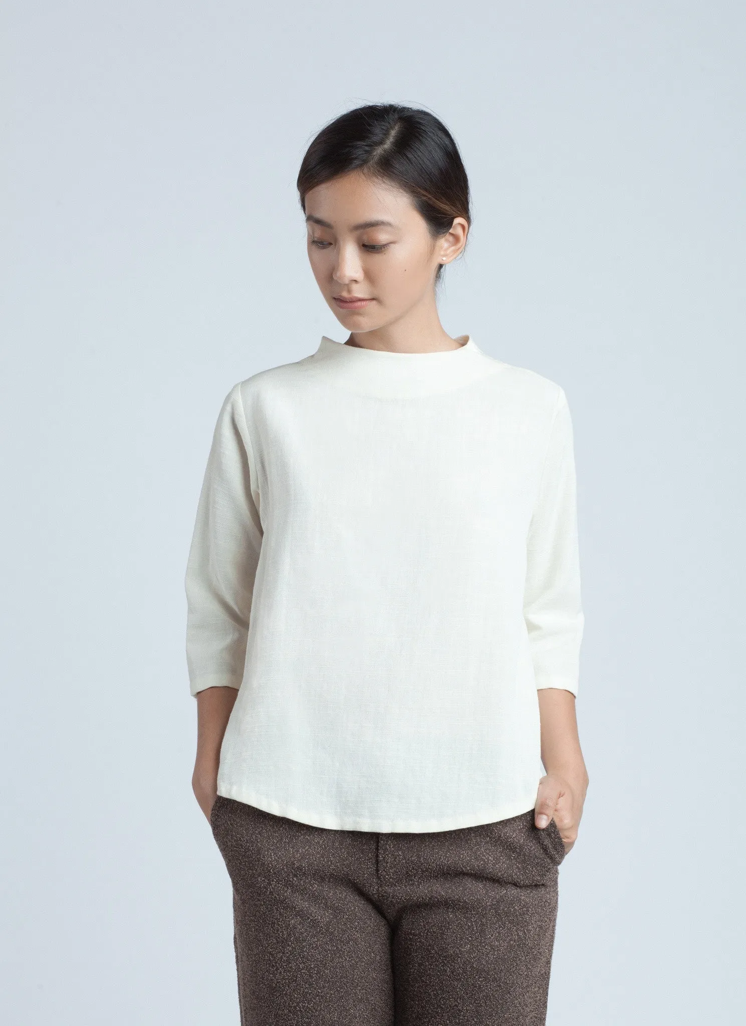 Petal Leaf 3/4 Sleeve Top - Off White